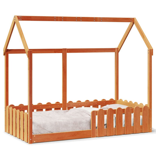 vidaXL Giroletto Casetta Bambini Marrone Cera 80x160 cm Massello Pino