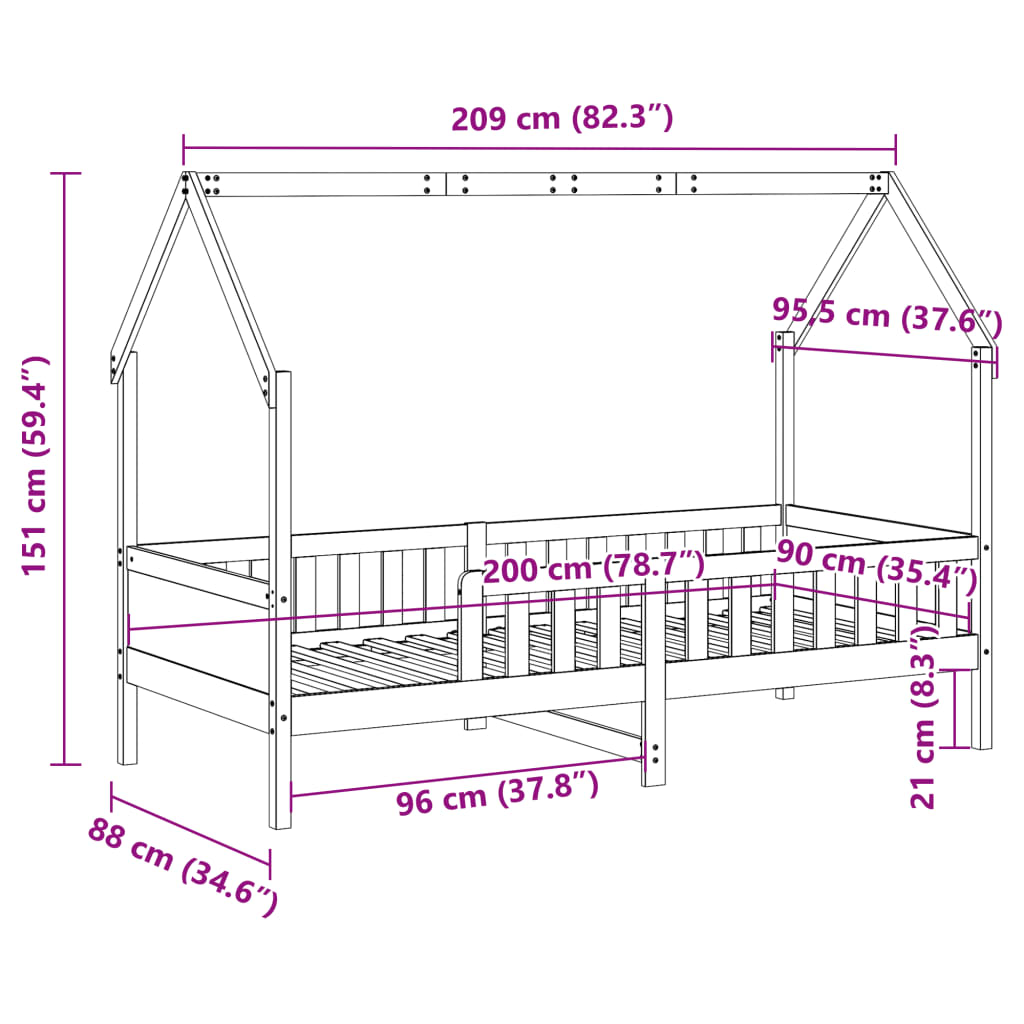Giroletto Casetta Bambini Marrone Cera 90x200 cm Massello Pino