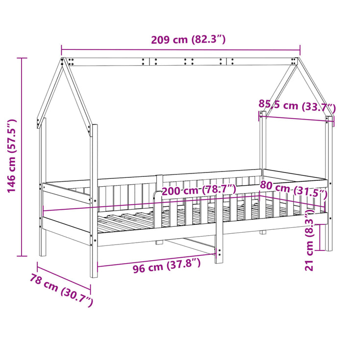 vidaXL Giroletto Casetta per Bambini 80x200 cm Legno Massello di Pino