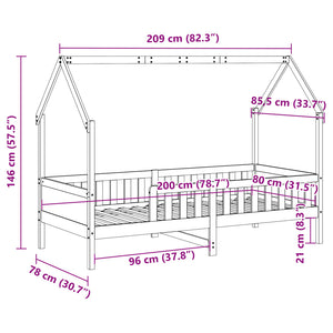 vidaXL Giroletto Casetta Bambini Marrone Cera 80x200 cm Massello Pino