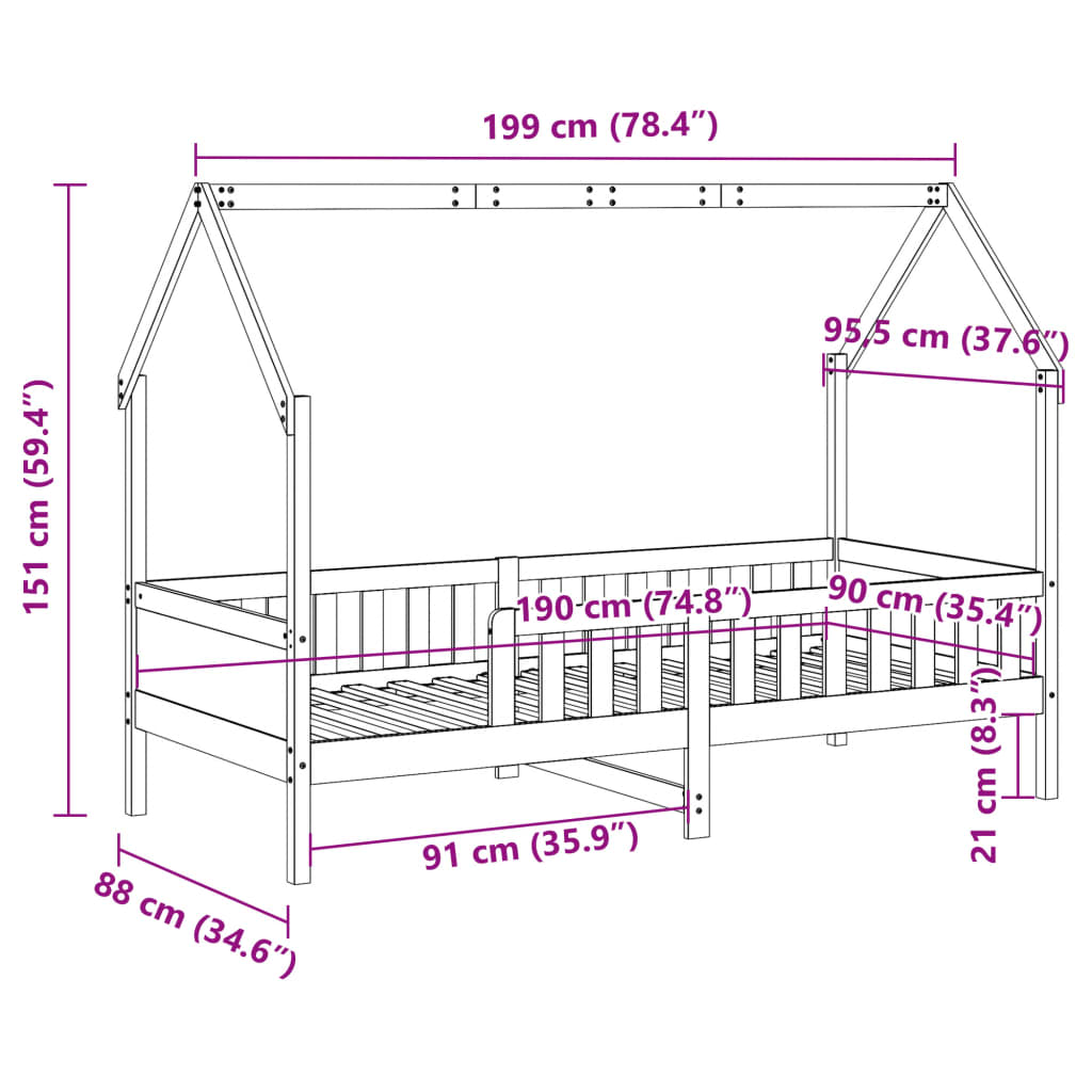 vidaXL Giroletto per Bambini 90x190 cm in Legno Massello di Pino