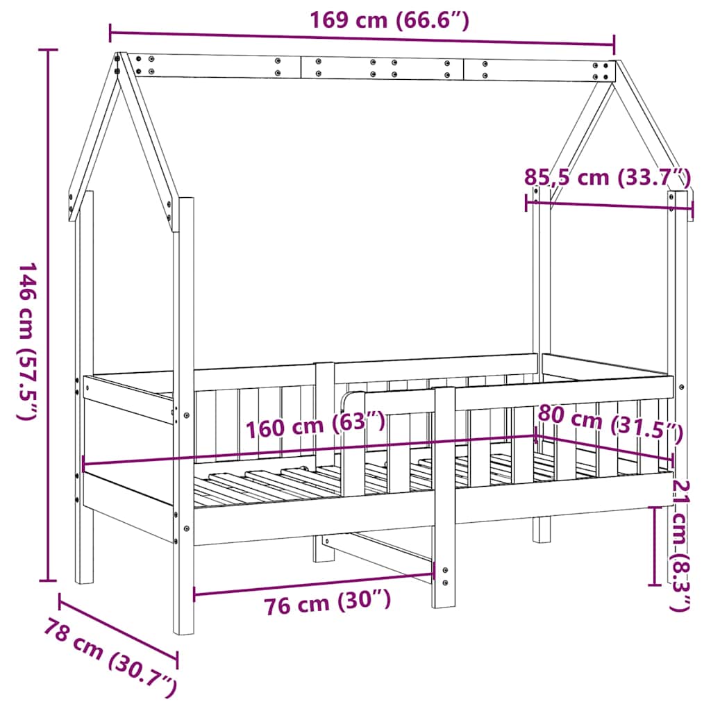 vidaXL Giroletto Casetta per Bambini 80x160 cm Legno Massello di Pino