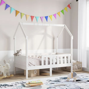 Giroletto Casetta Bambini Bianco 70x140 cm Legno Massello Pino