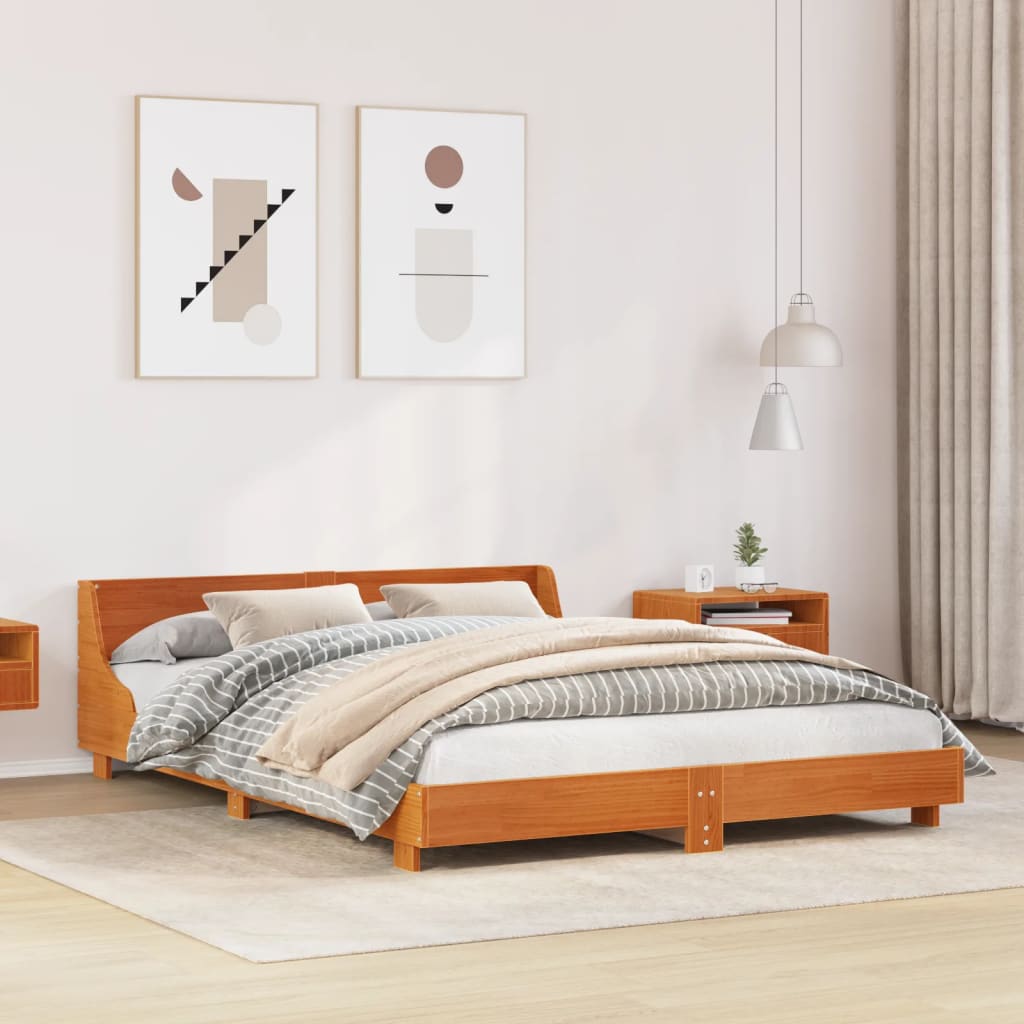 Letto senza Materasso Marrone Cera 150x200 cm in Legno di Pino 850727