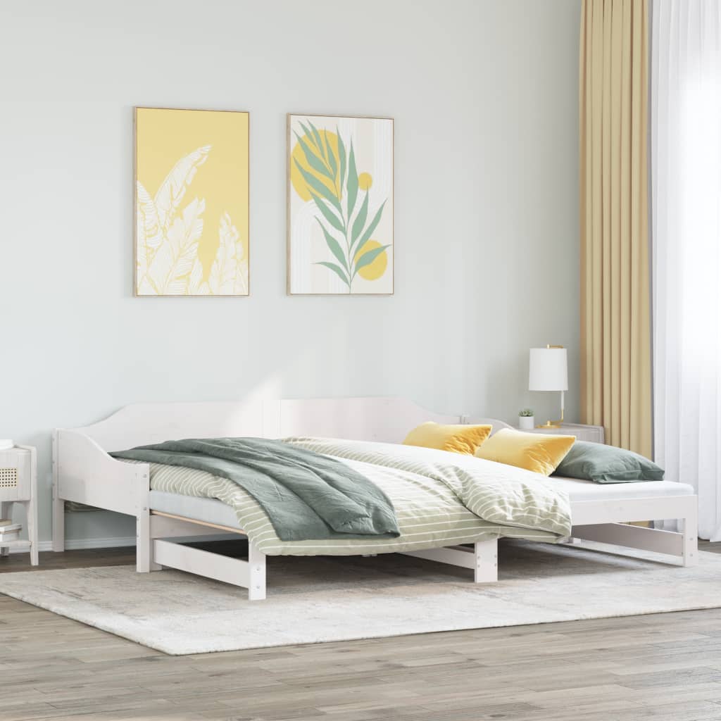 Divano Letto con Letto Estraibile Bianco 90x200cm Massello Pino 850906