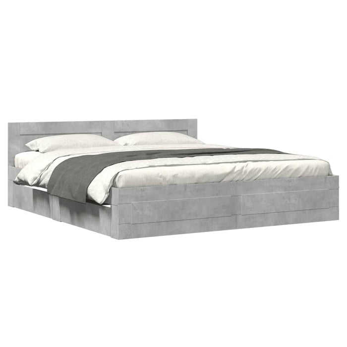 Giroletto Testiera-Struttura Letto Grigio Cemento 200x200 cm Legno Multistrato 658696