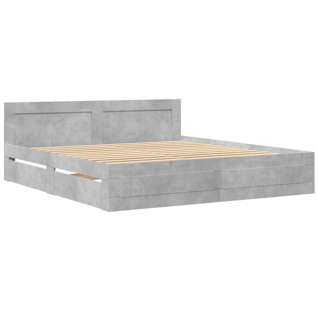 Giroletto Testiera-Struttura Letto Grigio Cemento 200x200 cm Legno Multistrato 658696