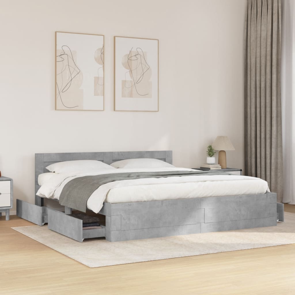 Giroletto Testiera-Struttura Letto Grigio Cemento 200x200 cm Legno Multistrato 658696
