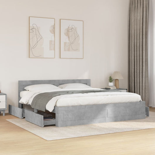 Giroletto Testiera-Struttura Letto Grigio Cemento 200x200 cm Legno Multistrato 658696