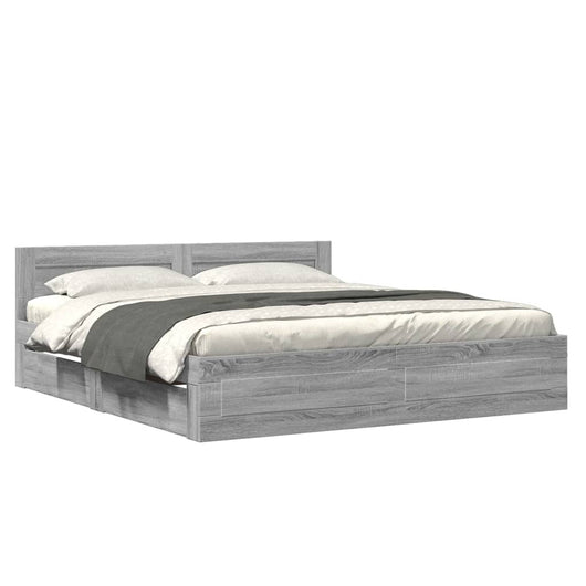 Giroletto Testiera-Struttura Letto Grigio Sonoma 200x200 cm Legno Multistrato 274663