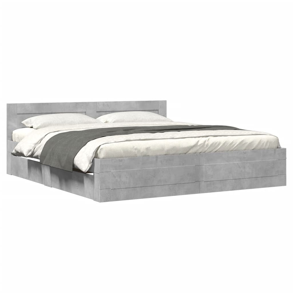 Giroletto Testiera-Struttura Letto Grigio Cemento 180x200 cm Legno Multistrato 565809