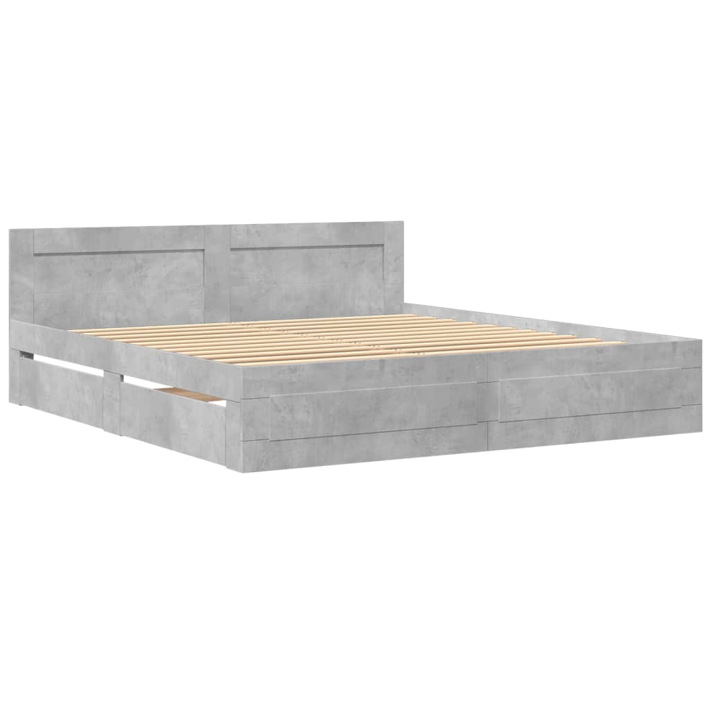 Giroletto Testiera-Struttura Letto Grigio Cemento 180x200 cm Legno Multistrato 565809