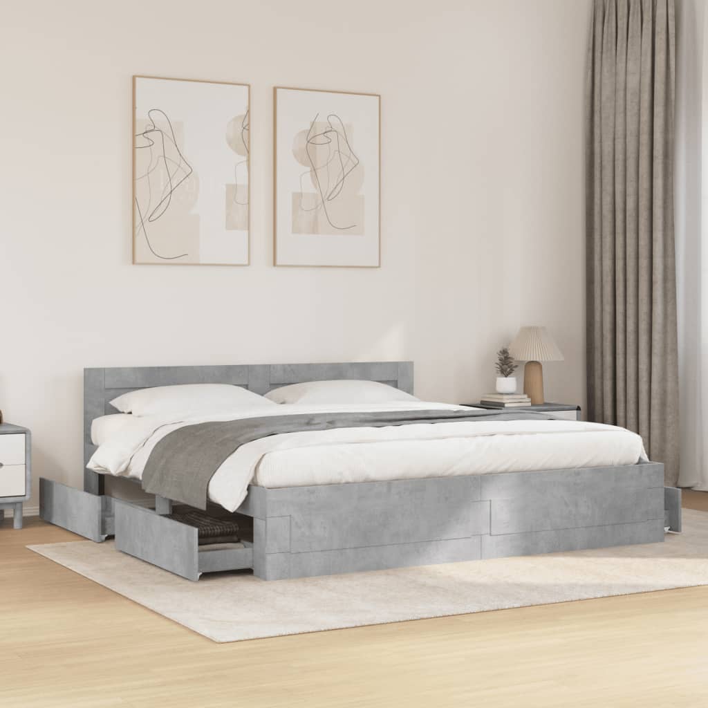 Giroletto Testiera-Struttura Letto Grigio Cemento 180x200 cm Legno Multistrato 565809