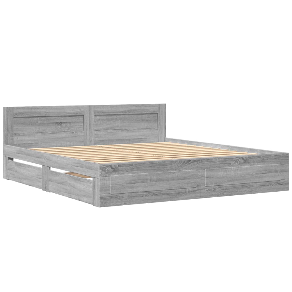 Giroletto Testiera-Struttura Letto Grigio Sonoma 180x200 cm Legno Multistrato 664064