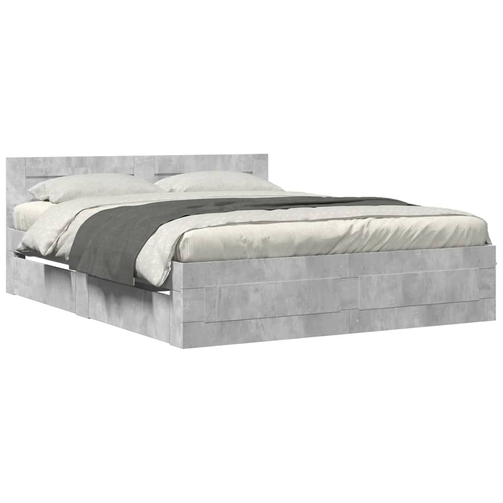 Giroletto Testiera-Struttura Letto Grigio Cemento 160x200 cm Legno Multistrato