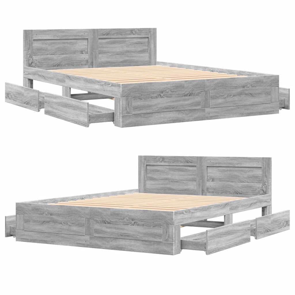 Giroletto Testiera-Struttura Letto Grigio Sonoma 160x200 cm Legno Multistrato 431058