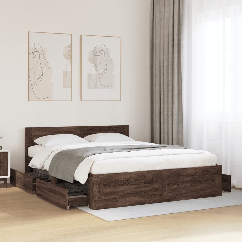Giroletto Testiera-Struttura Letto Rovere Marrone 160x200 cm Legno Multistrato