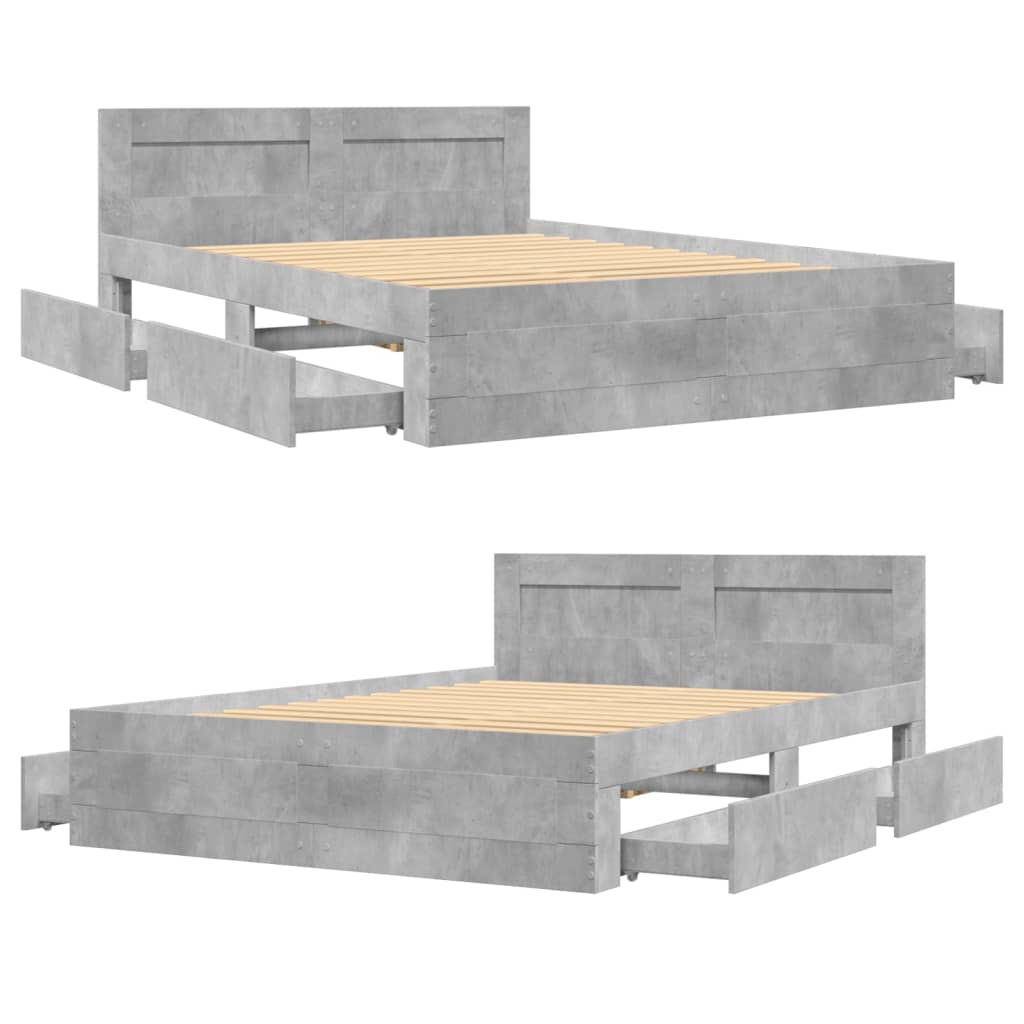 Giroletto Testiera-Struttura Letto Grigio Cemento 140x200 cm Legno Multistrato 221358