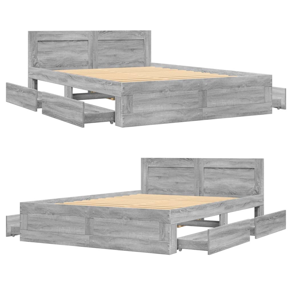 Giroletto Testiera-Struttura Letto Grigio Sonoma 140x200 cm Legno Multistrato 559827