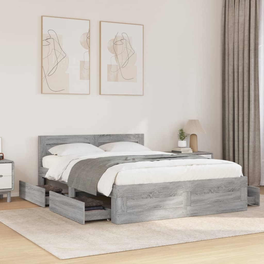 Giroletto Testiera-Struttura Letto Grigio Sonoma 140x200 cm Legno Multistrato 559827