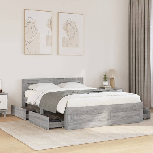Giroletto Testiera-Struttura Letto Grigio Sonoma 140x200 cm Legno Multistrato 559827