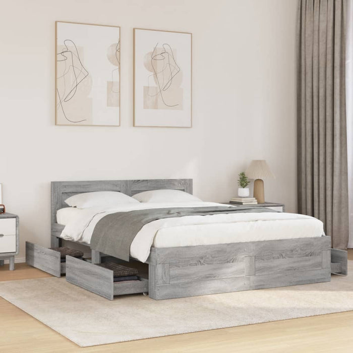 Giroletto Testiera-Struttura Letto Grigio Sonoma 140x200 cm Legno Multistrato 559827
