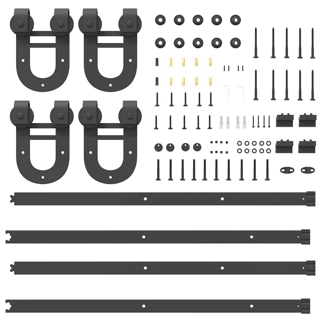 Kit di Binari per Porte Scorrevoli 183 cm Acciaio Nero 3295733