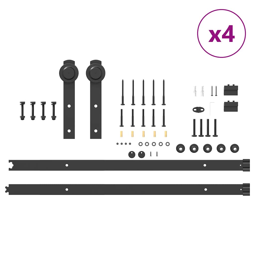 Kit di Binari per Porte Scorrevoli 366 cm Acciaio Nero 3295741