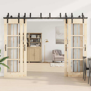 Kit di Binari per Porte Scorrevoli 305 cm Acciaio Nero 3295743