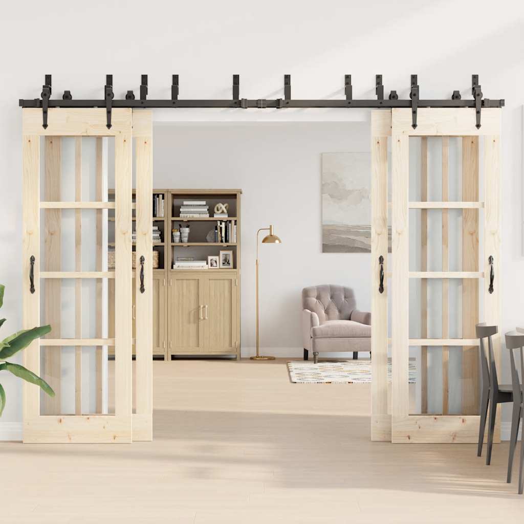 Kit di Binari per Porte Scorrevoli 305 cm Acciaio Nero