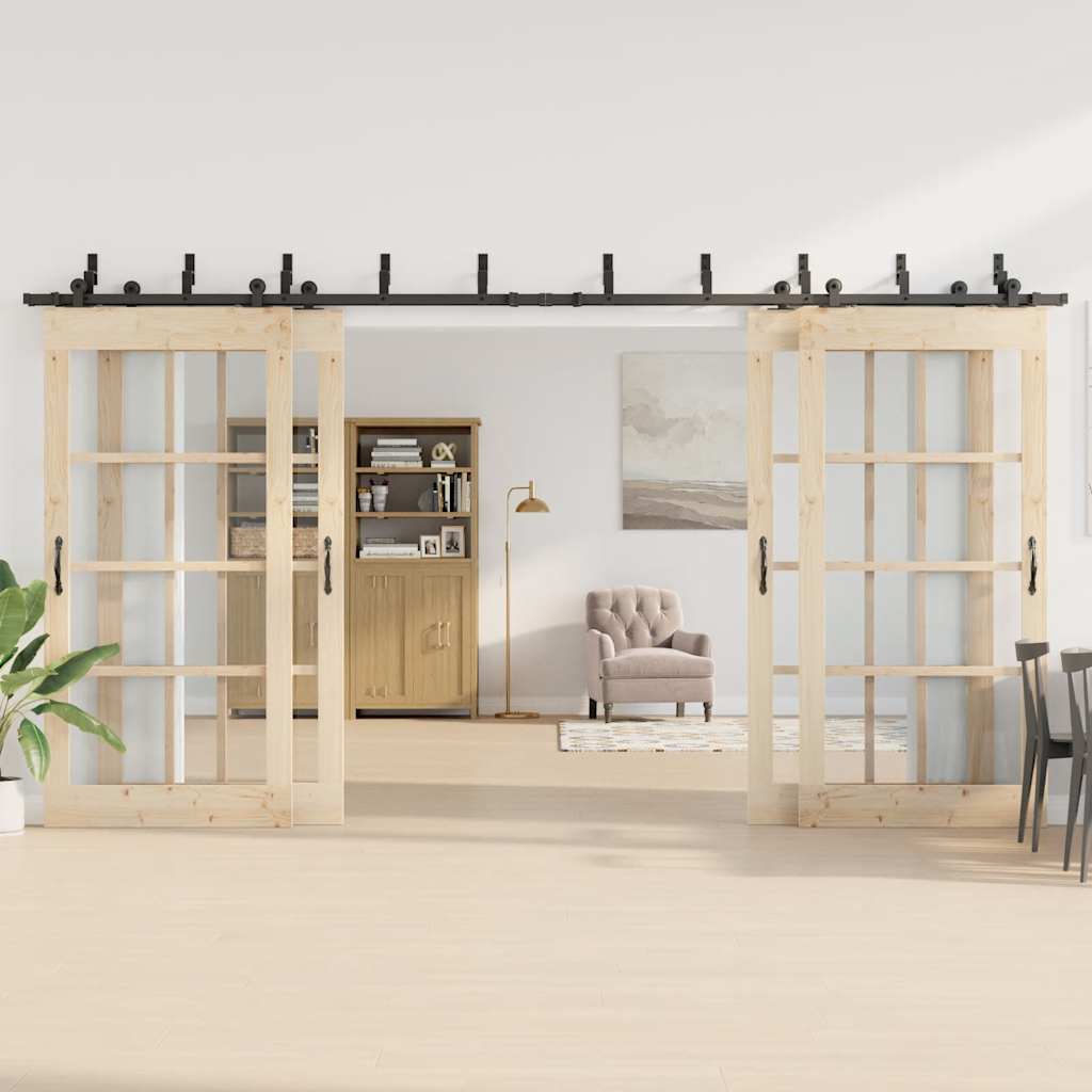 Kit di Binari per Porte Scorrevoli 427 cm Acciaio Nero 3295748