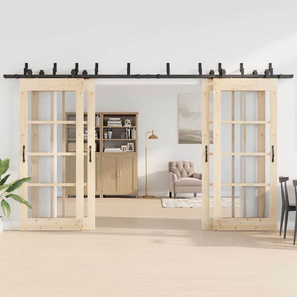 Kit di Binari per Porte Scorrevoli 400 cm Acciaio Nero 3295750