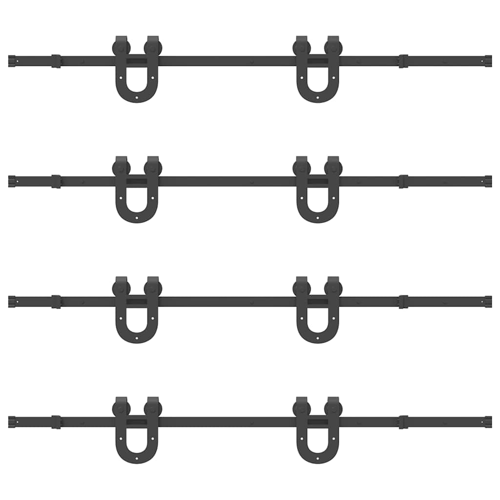 Kit di Binari per Porte Scorrevoli 366 cm Acciaio Nero