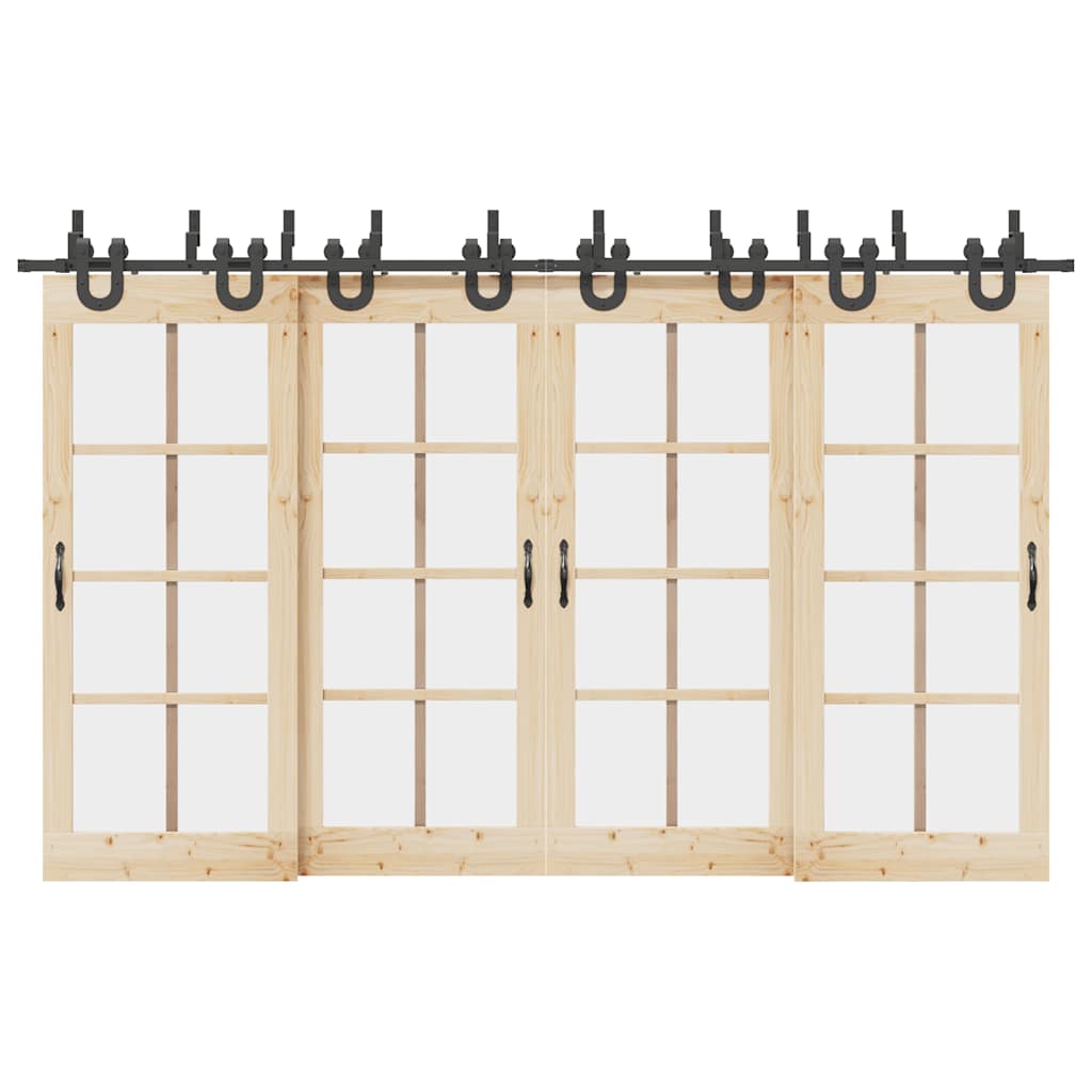 Kit di Binari per Porte Scorrevoli 366 cm Acciaio Nero