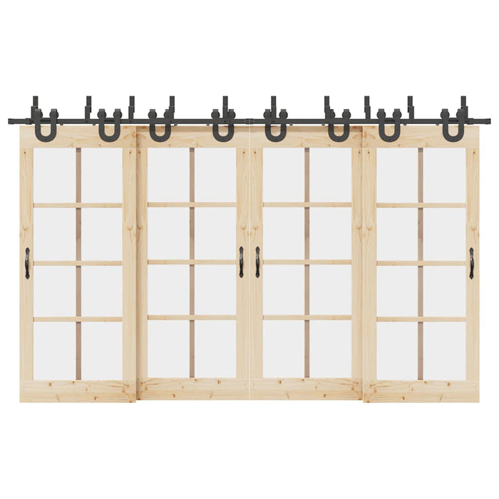 Kit di Binari per Porte Scorrevoli 366 cm Acciaio Nero