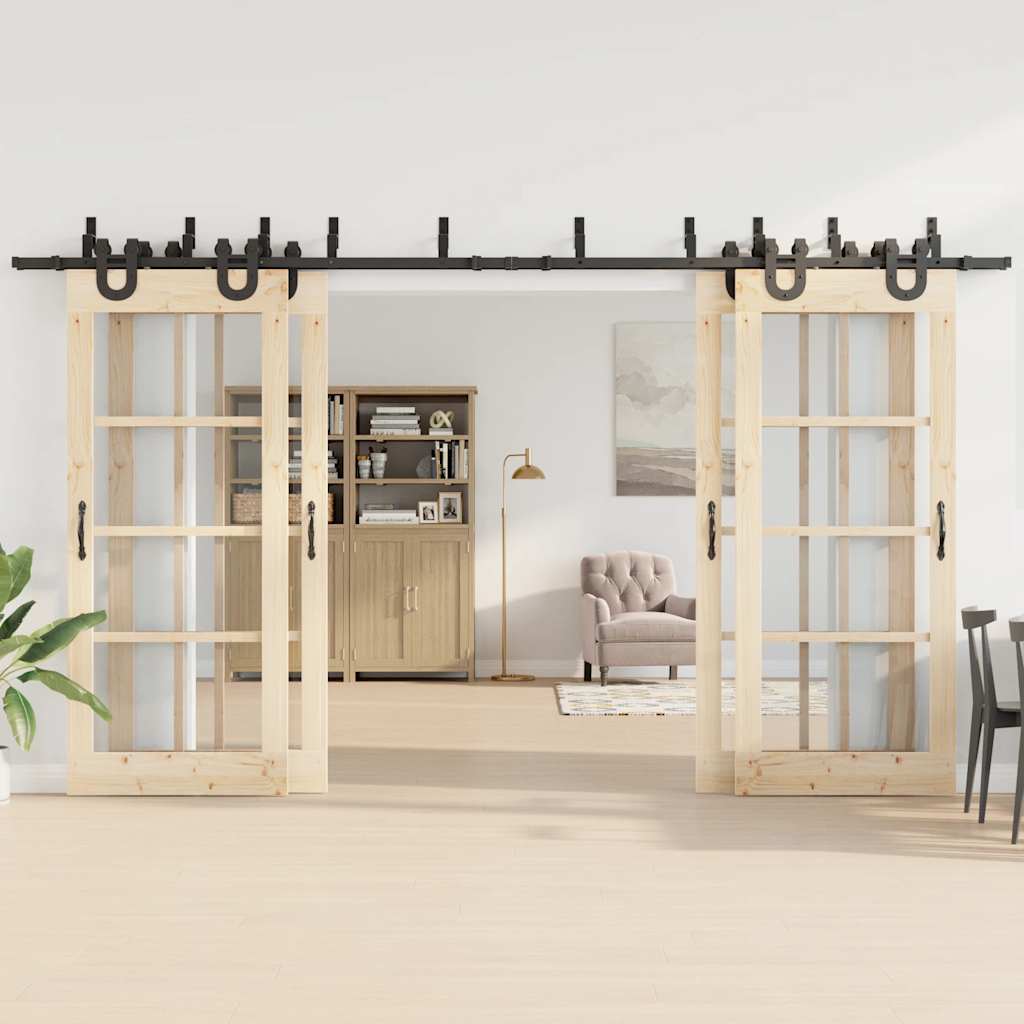 Kit di Binari per Porte Scorrevoli 400 cm Acciaio Nero 3295754