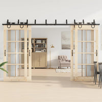 Kit di Binari per Porte Scorrevoli 366 cm Acciaio Nero 3295757