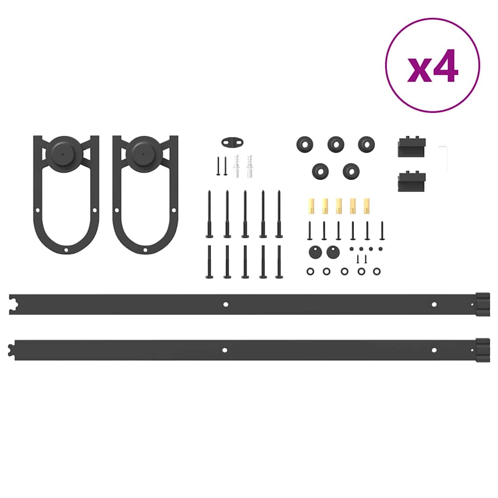 Kit di Binari per Porte Scorrevoli 366 cm Acciaio Nero 3295757