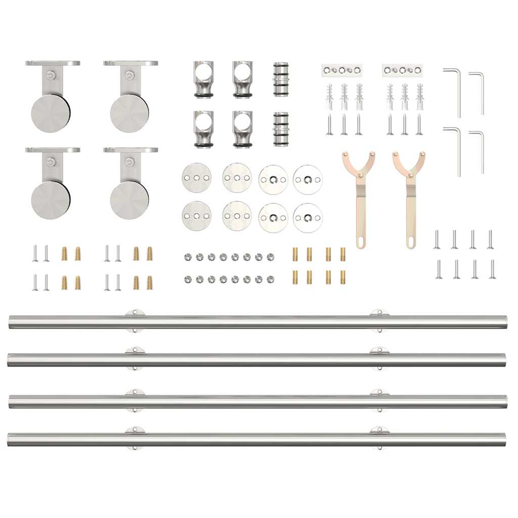 Kit Binari Porta Scorrevole 200 cm Acciaio Inossidabile Argento 3295760