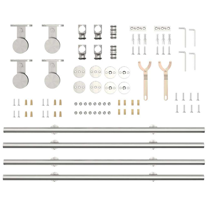 Kit Binari Porta Scorrevole 200 cm Acciaio Inossidabile Argento 3295760
