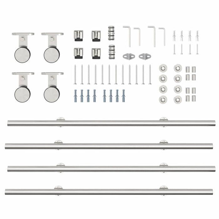Kit Binari Porta Scorrevole 183 cm Acciaio Inossidabile Argento 3295763