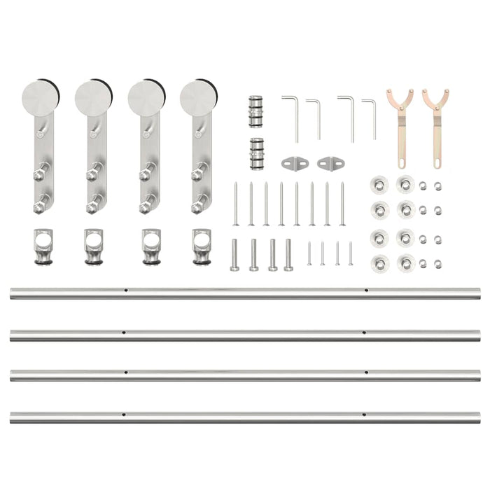 Kit Binari Porta Scorrevole 183 cm Acciaio Inossidabile Argento 3295765