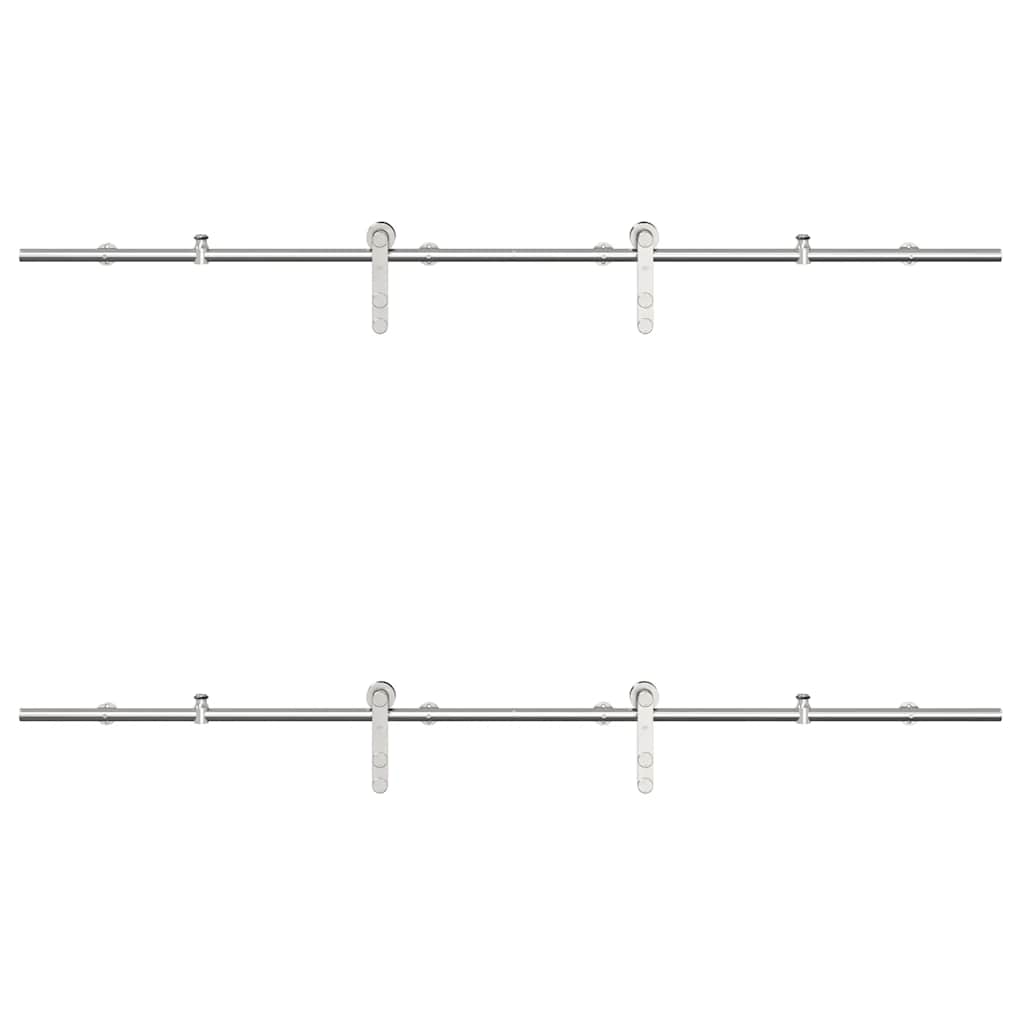 Kit Binari Porta Scorrevole 200 cm Acciaio Inossidabile Argento