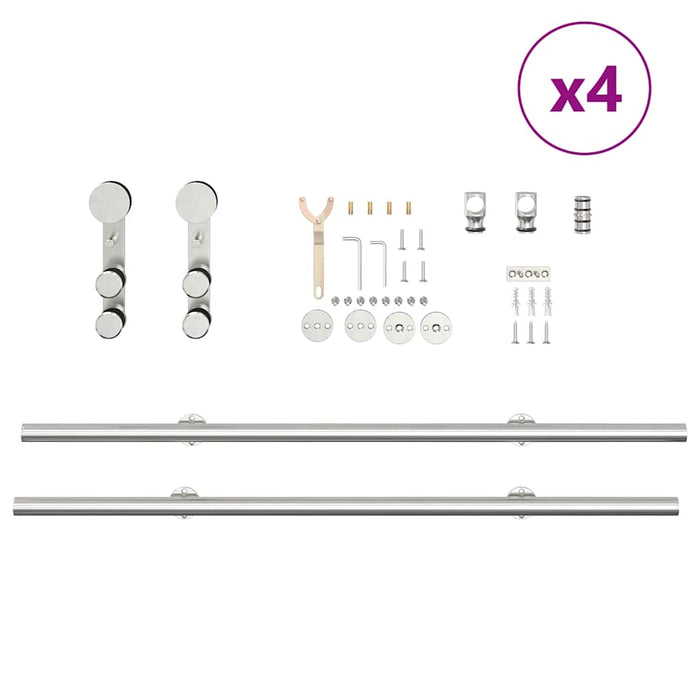 Kit Binari Porta Scorrevole 366 cm Acciaio Inossidabile Argento 3295769