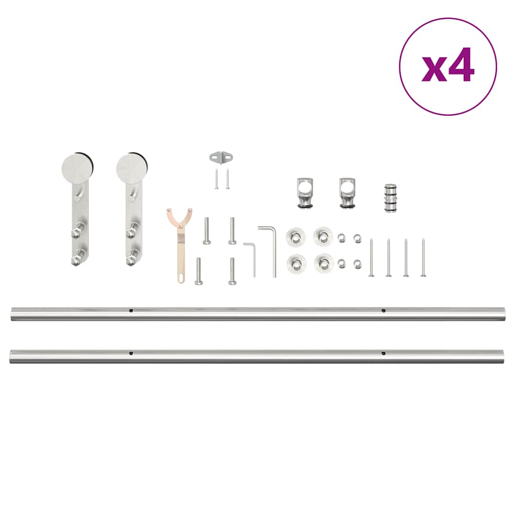 Kit Binari Porta Scorrevole 366 cm Acciaio Inossidabile Argento