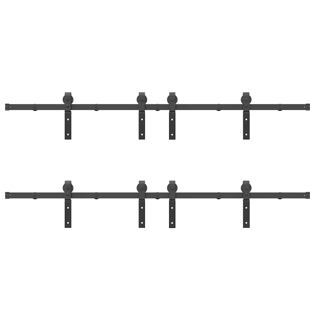Kit di Binari per Porte Scorrevoli 366 cm Acciaio Nero