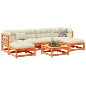 Set Divani Giardino 7 pz con Cuscini Marrone Cera Massello Pinocod mxl 92628