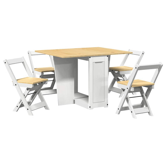 Set da Pranzo 5 pz Corona Pieghevole Bianco in Legno di Pino 3295717