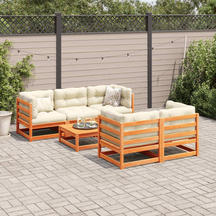 Set Divani Giardino 6pz con Cuscini Marrone Cera Massello Pino