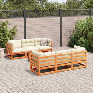 Set Divani da Giardino 7 pz Marrone Cera Legno Massello Pino